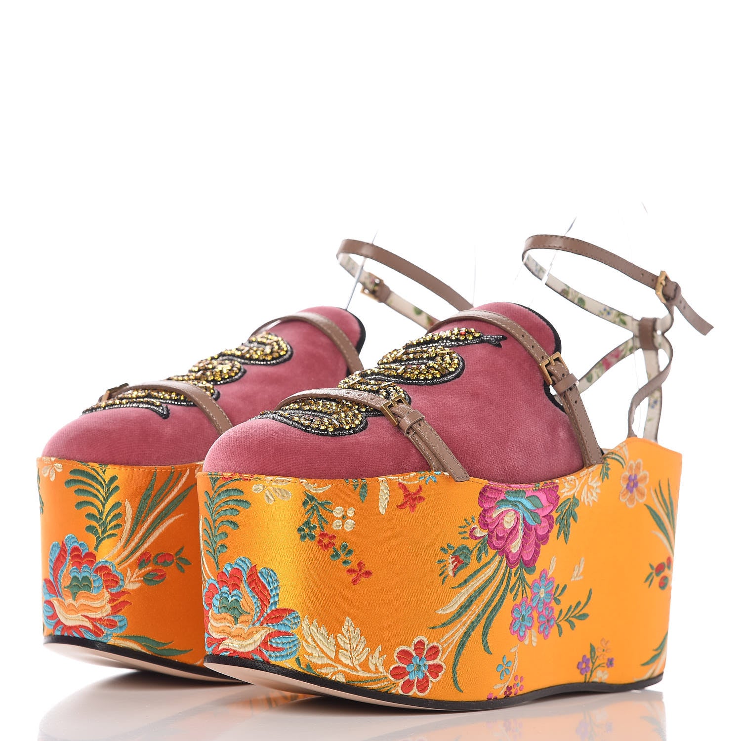 Gucci Velvet Silk Embellished Platform Detachable Slide 37 Tibet Red 3 of 16