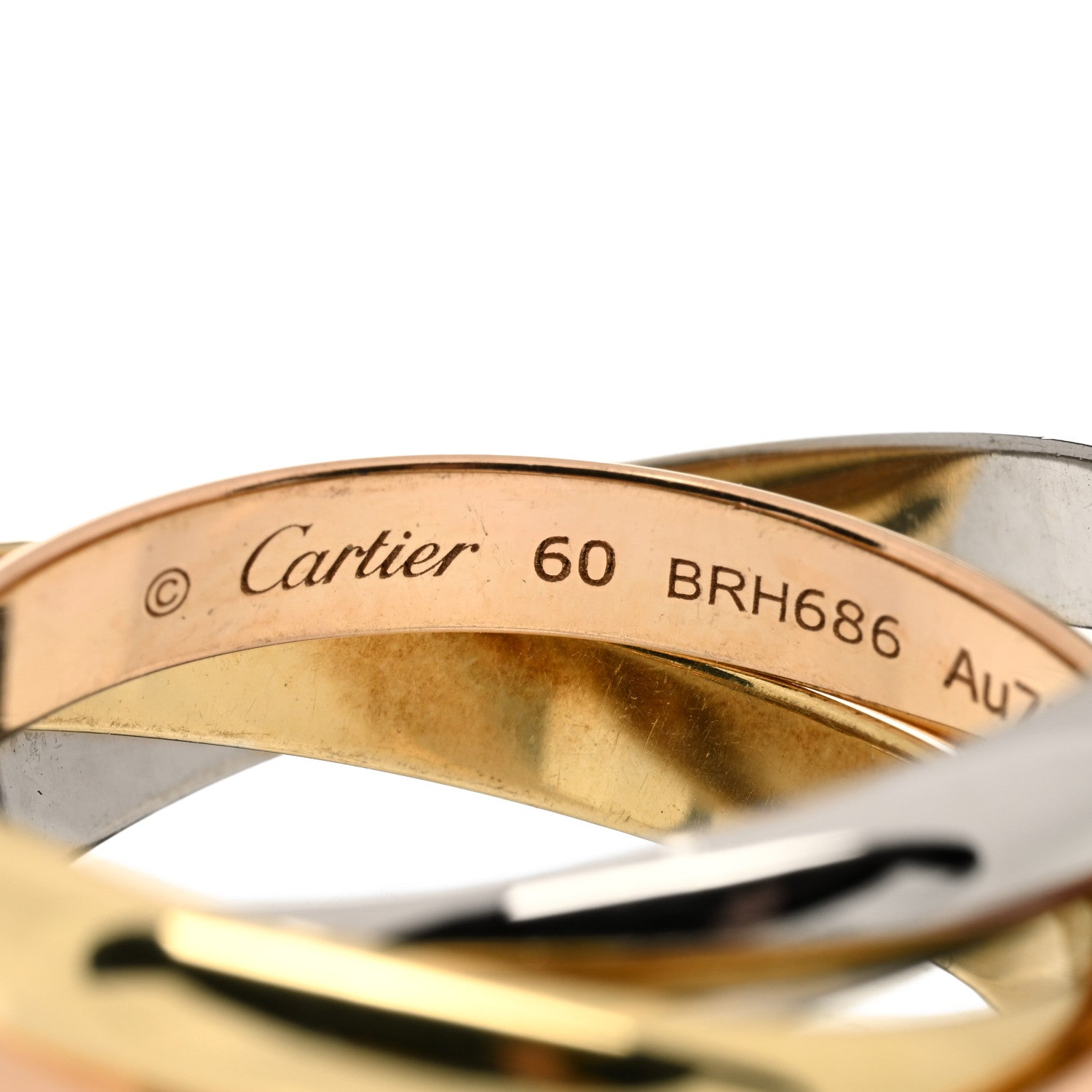 Cartier 18K Pink Yellow White Gold Classic Trinity Ring 60 9 3 of 3
