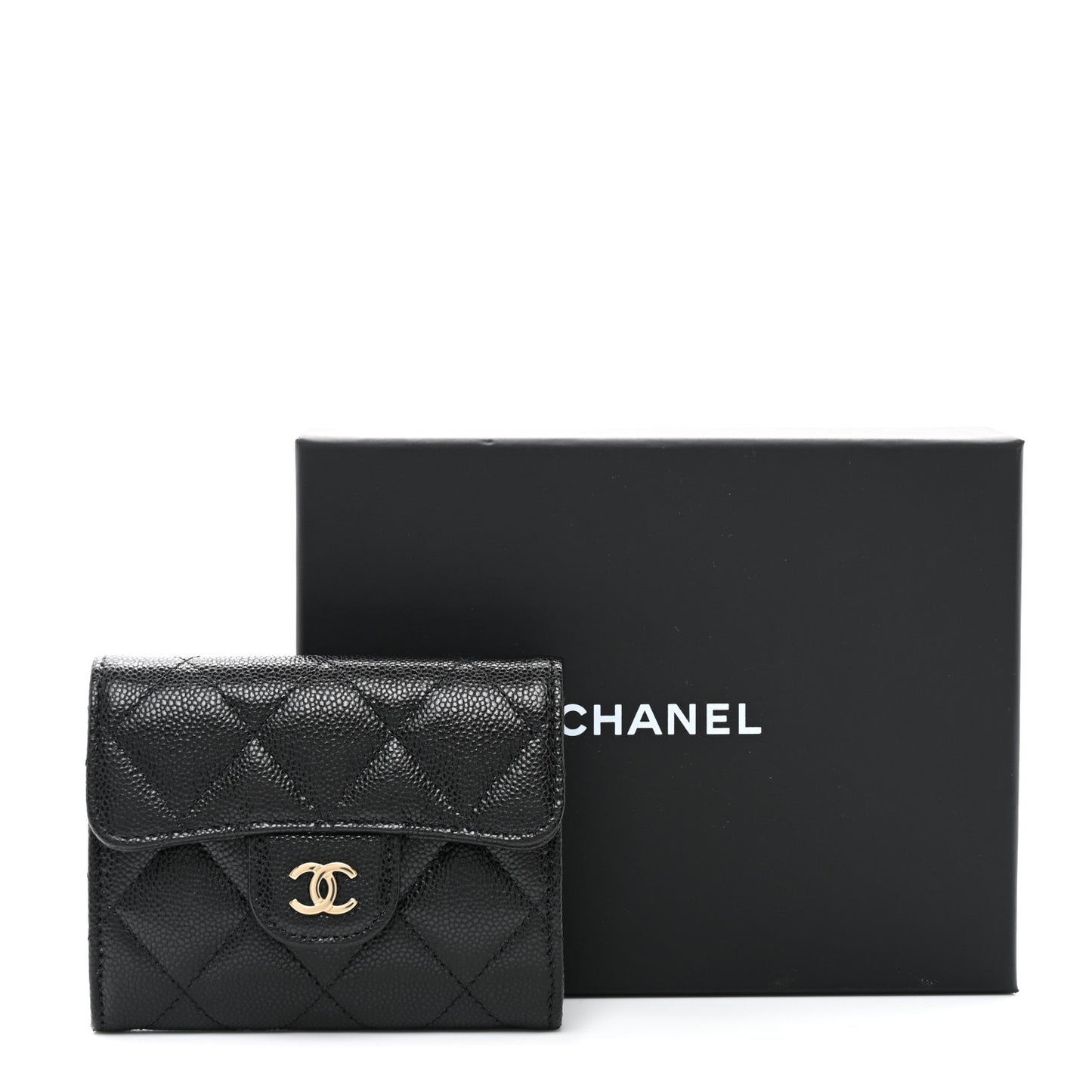 Caviar Quilted Flap Card Holder Wallet Black