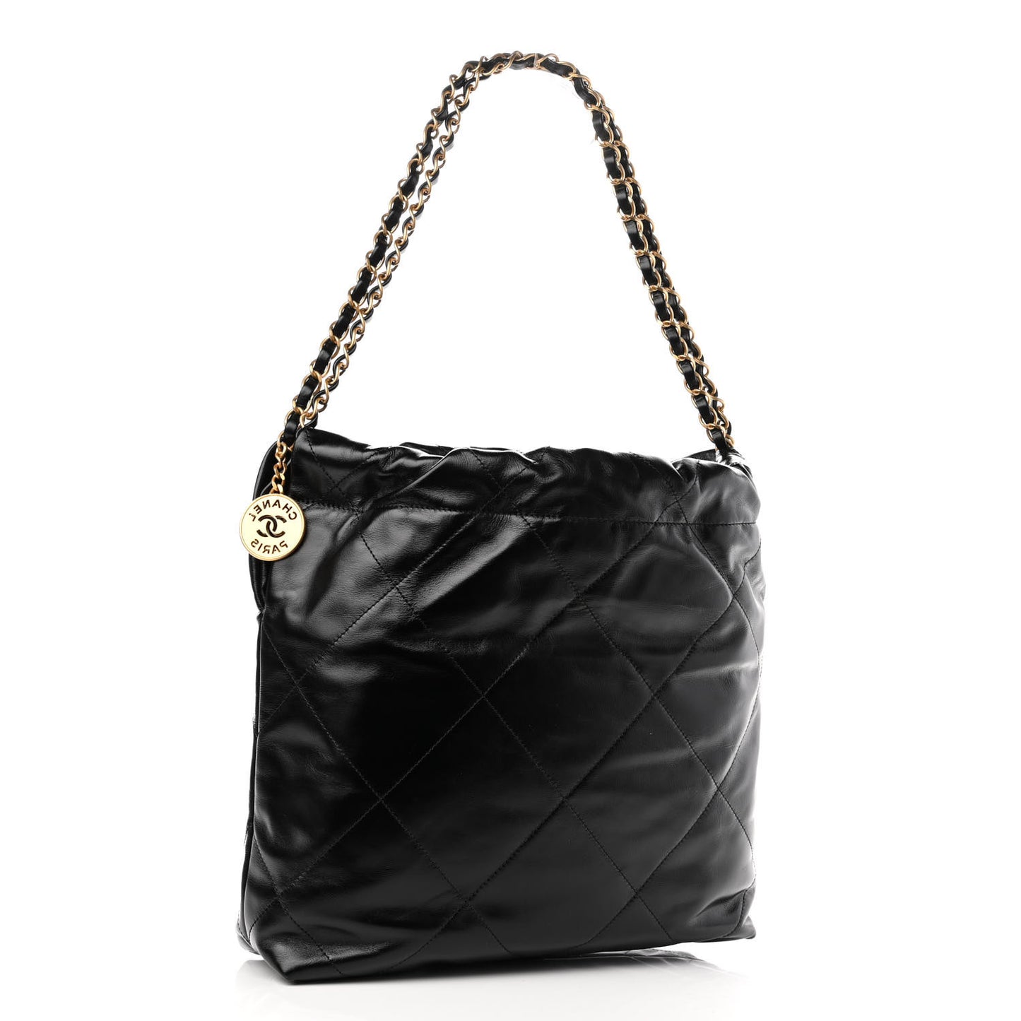 Shiny Calfskin Quilted Small Chanel 22 Black
