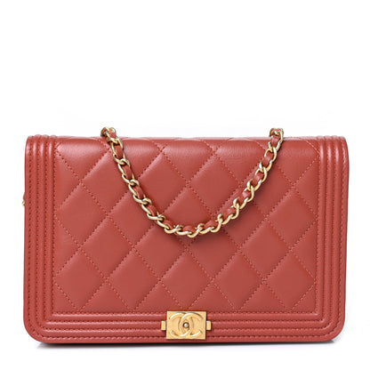 Chanel Lambskin Quilted Boy Wallet On Chain WOC Red 1 of 10