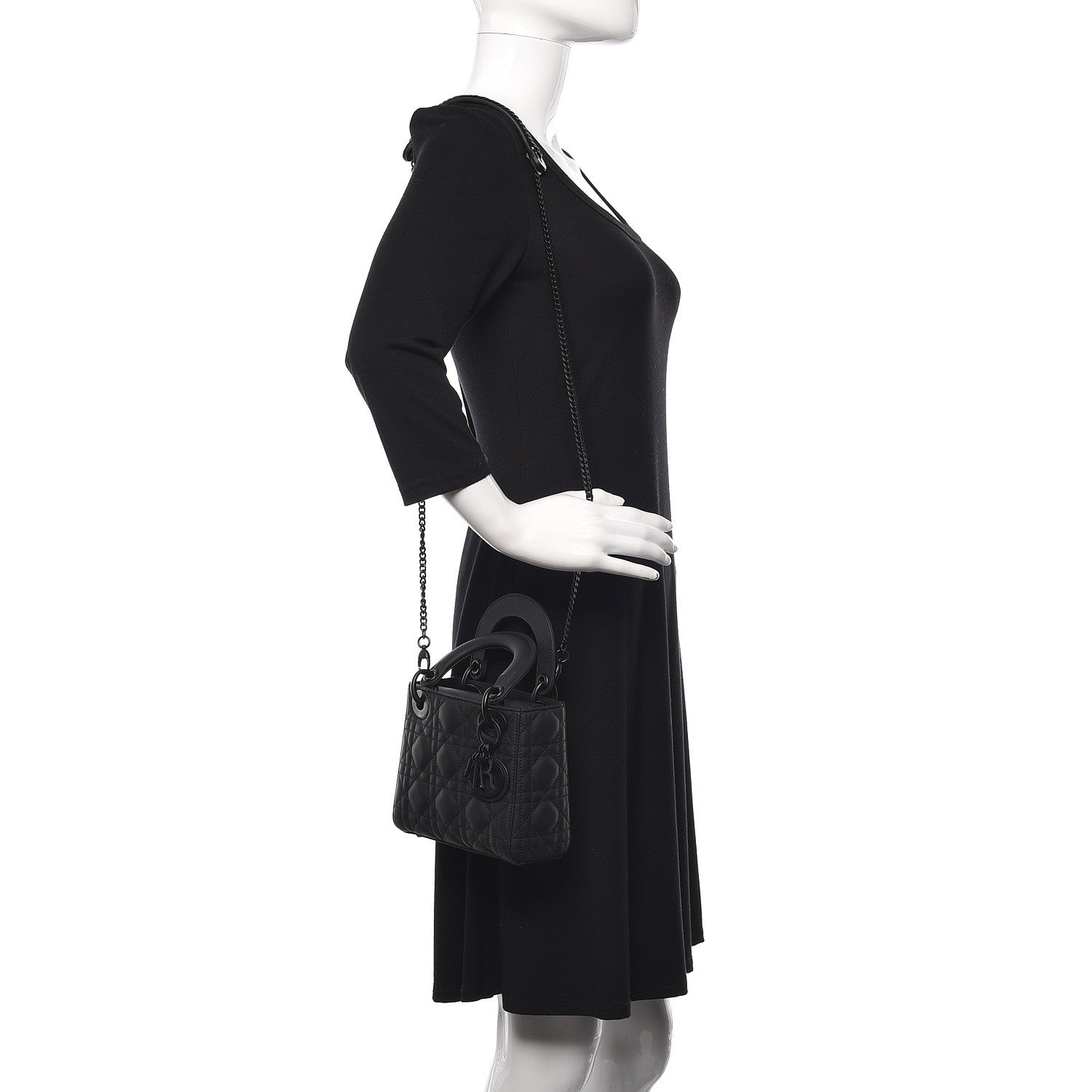 Christian Dior Ultra Matte Calfskin Cannage Mini Lady Dior Black 2 of 10