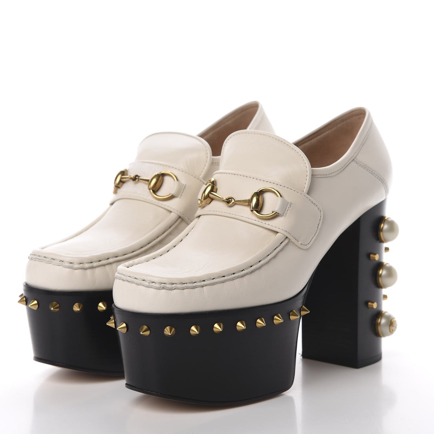 Malaga Kid Pearl Studded Spiked Vegas Platform Loafer 38.5 Mystic White
