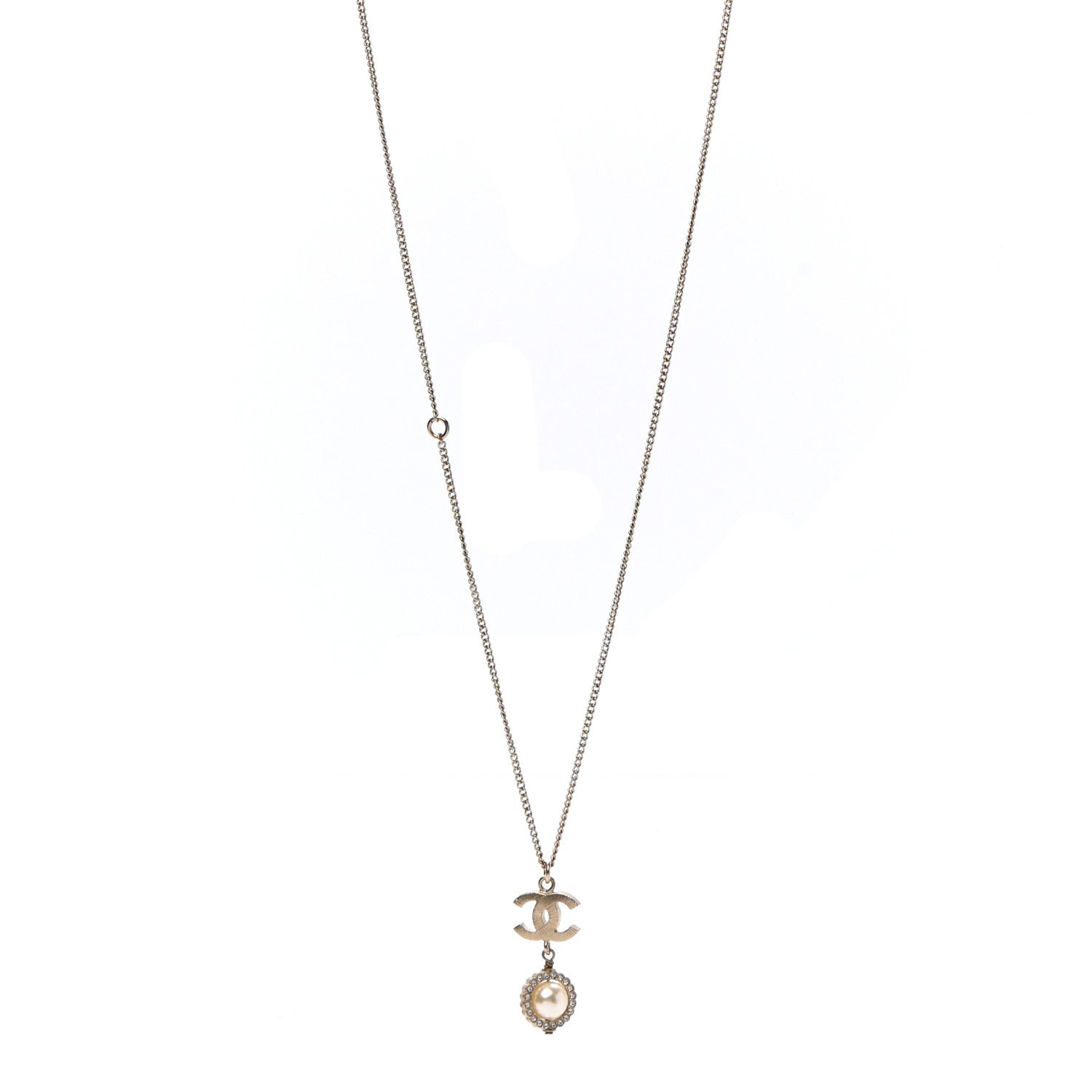 Chanel Crystal Pearl CC Lace Camellia Necklace Gold 1 of 7