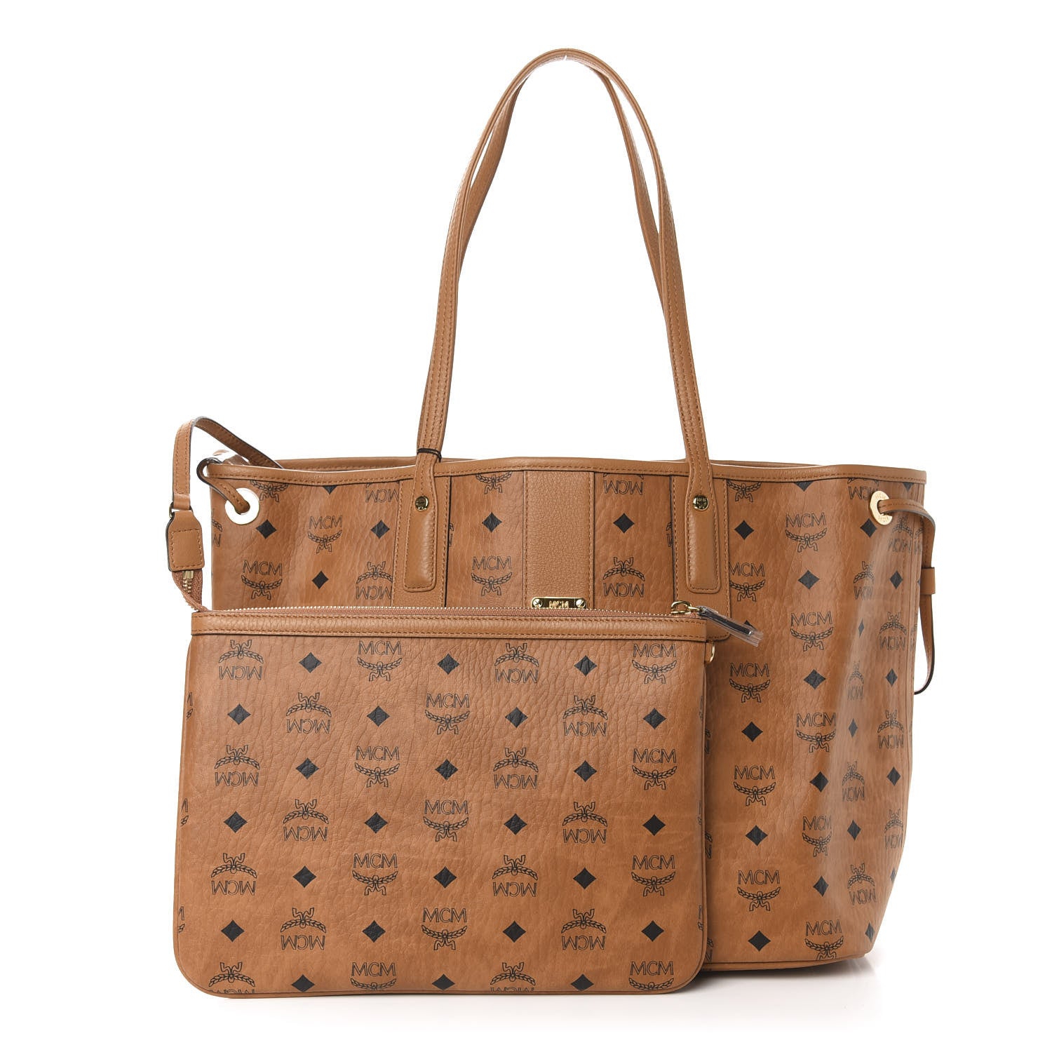 MCM Visetos Medium Liz Reversible Shopper Tote Cognac 1 of 15