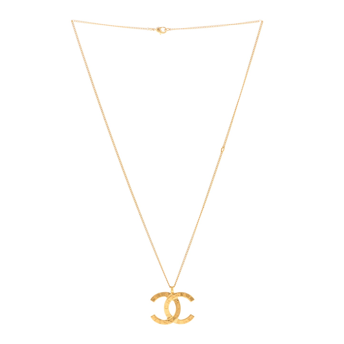 Metal CC Paris Button Necklace Gold