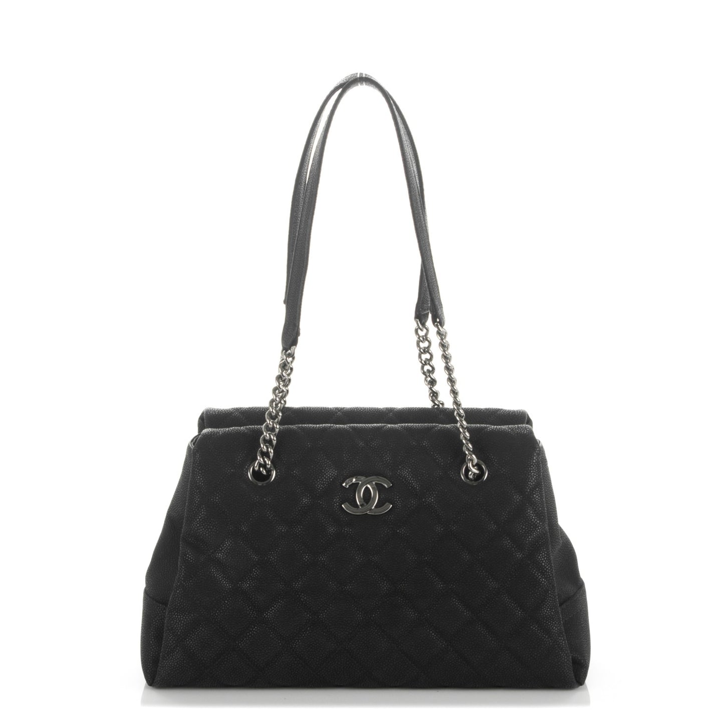 Iridescent Caviar Quilted Lady Pearly Tote Black