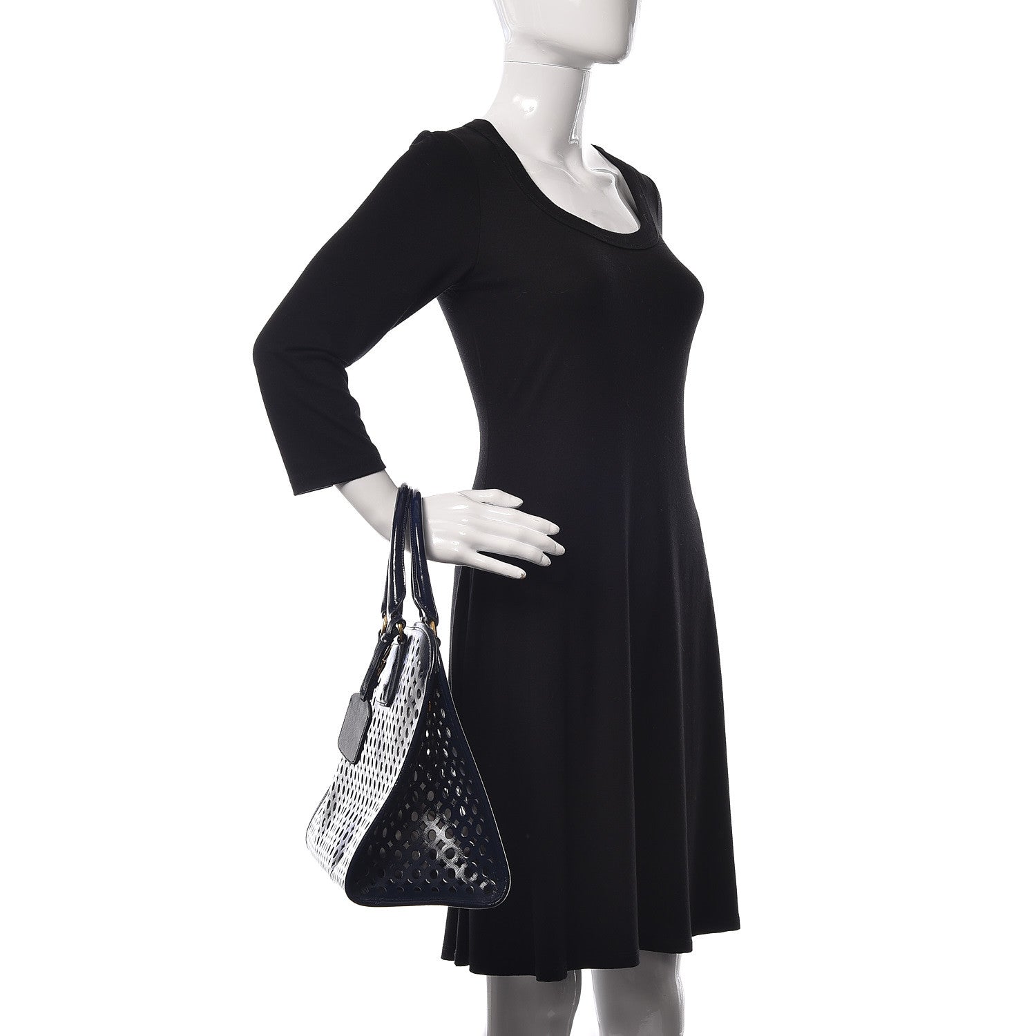 Prada Saffiano Vernice Perforated Tote Royal 2 of 10