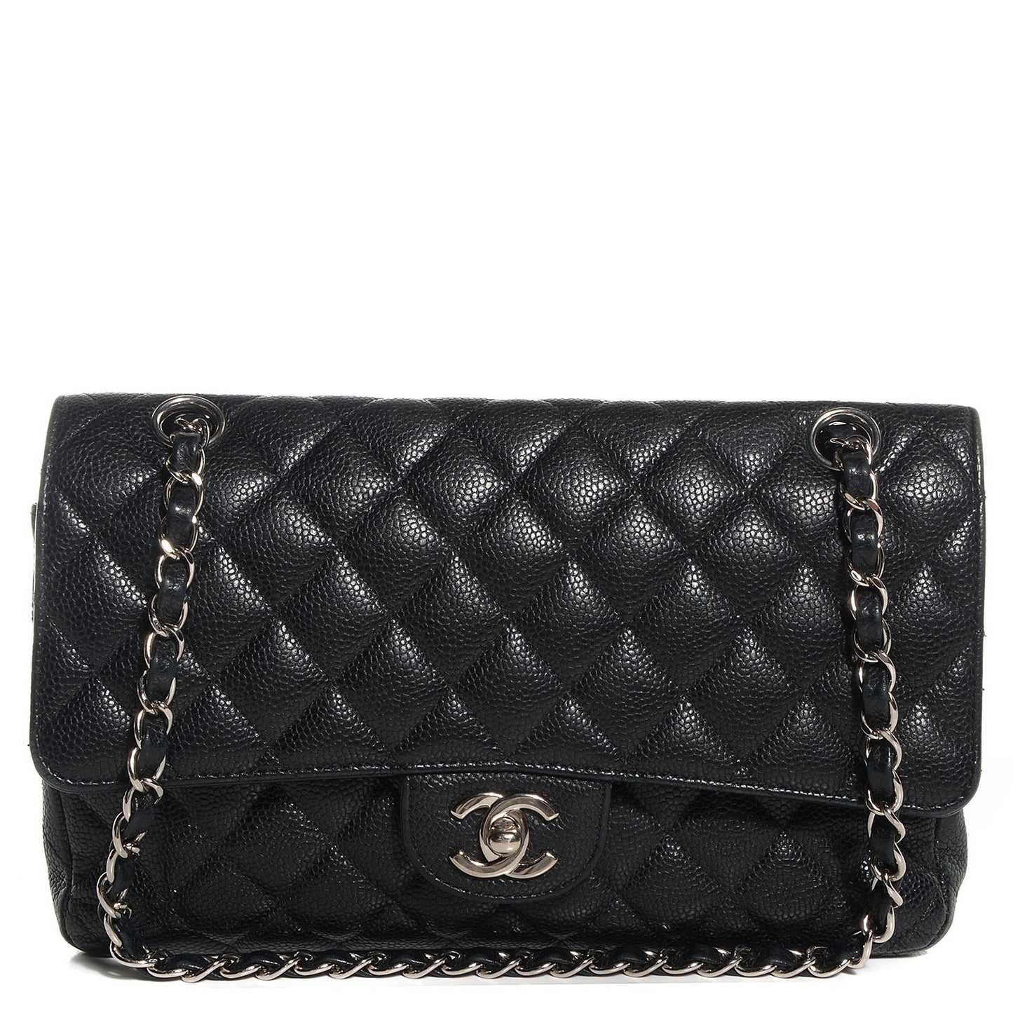 Caviar Quilted Medium Double Flap Black