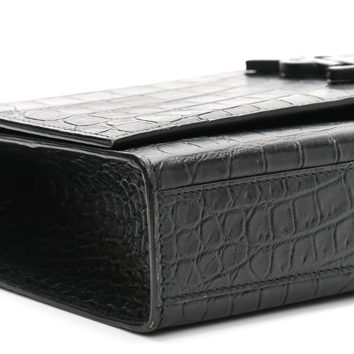 Calfskin Crocodile Embossed Medium Classic Monogram Kate Satchel Black