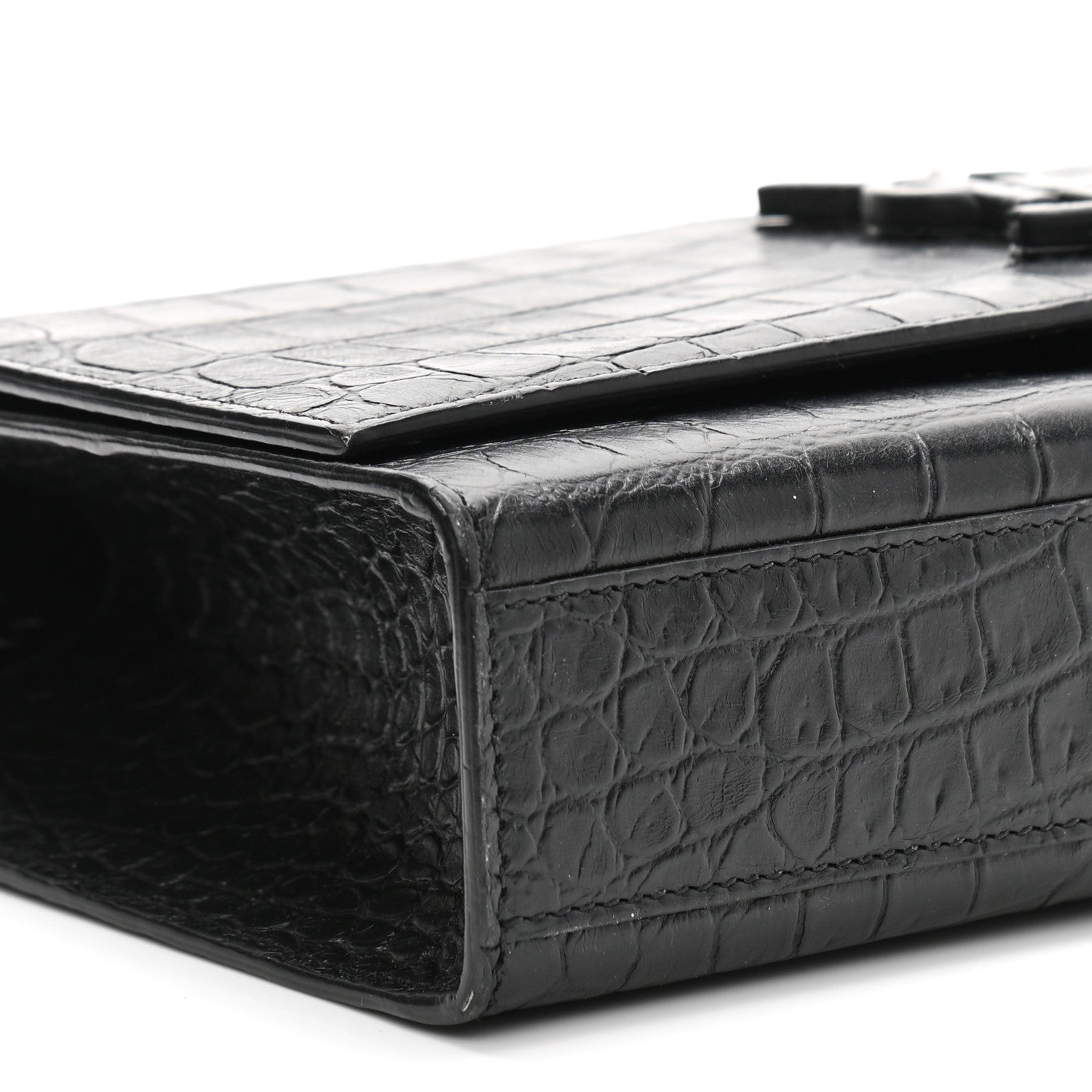 Saint Laurent Calfskin Crocodile Embossed Medium Classic Monogram Kate Satchel Black 8 of 12