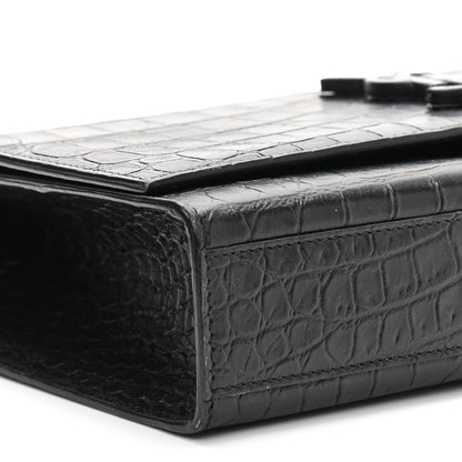 Saint Laurent Calfskin Crocodile Embossed Medium Classic Monogram Kate Satchel Black 8 of 12