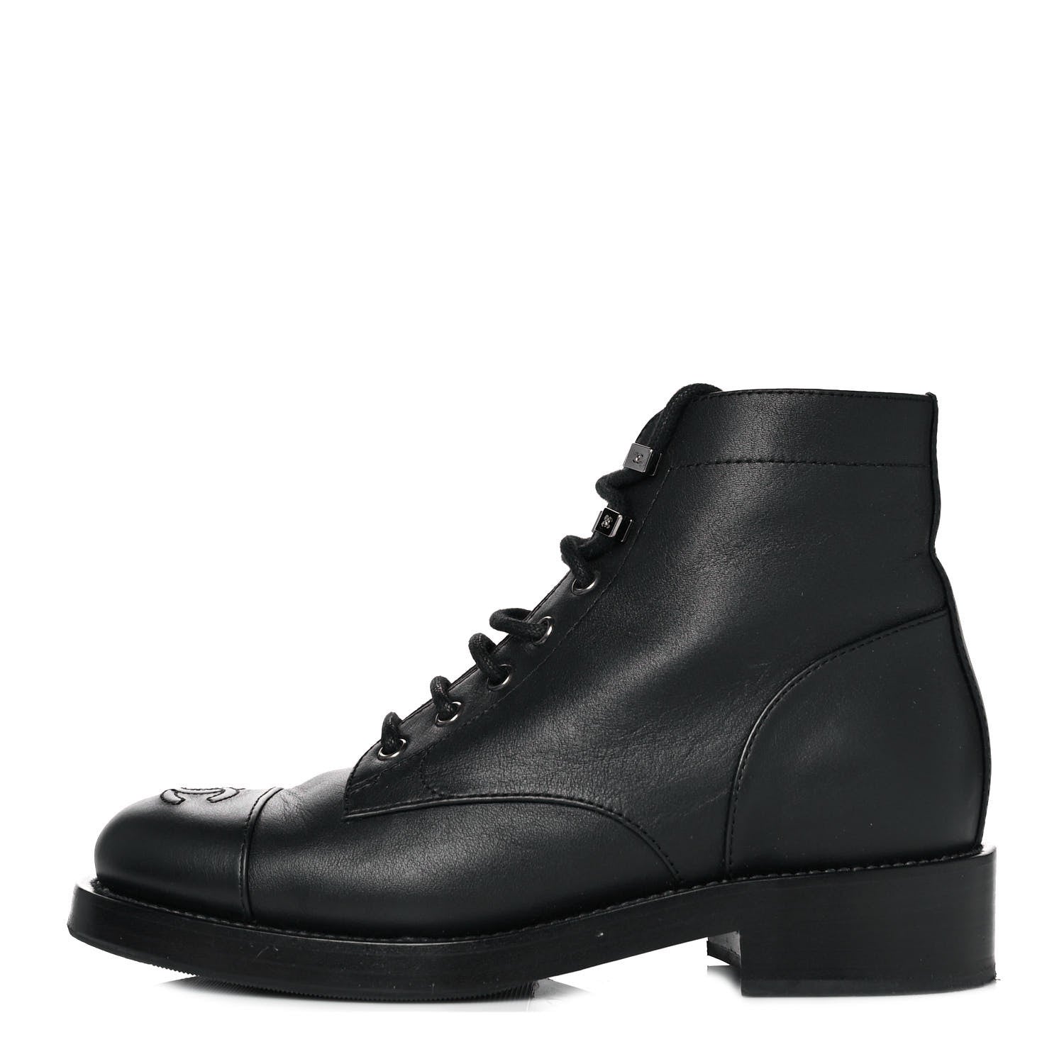 Chanel Calfskin Lace Up CC Short Boots 37 Black 1 of 9