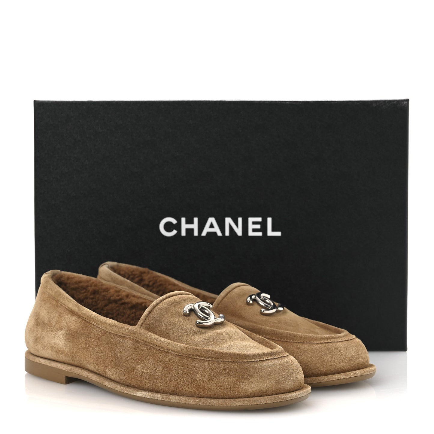 Suede Calfskin CC Loafers 36.5 Dark Beige