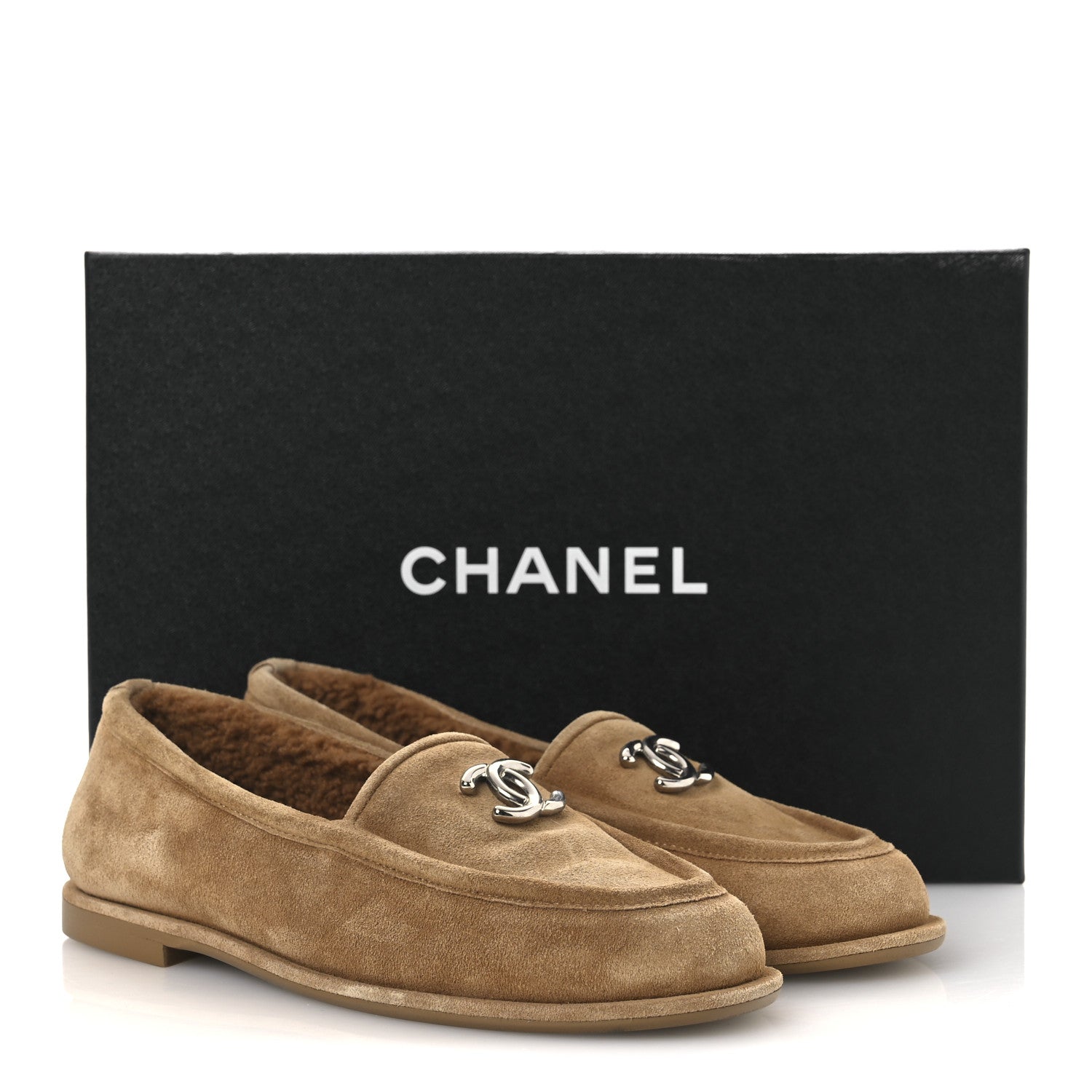 Chanel Suede Calfskin CC Loafers 36.5 Dark Beige 11 of 11
