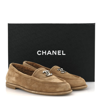 Chanel Suede Calfskin CC Loafers 36.5 Dark Beige 11 of 11
