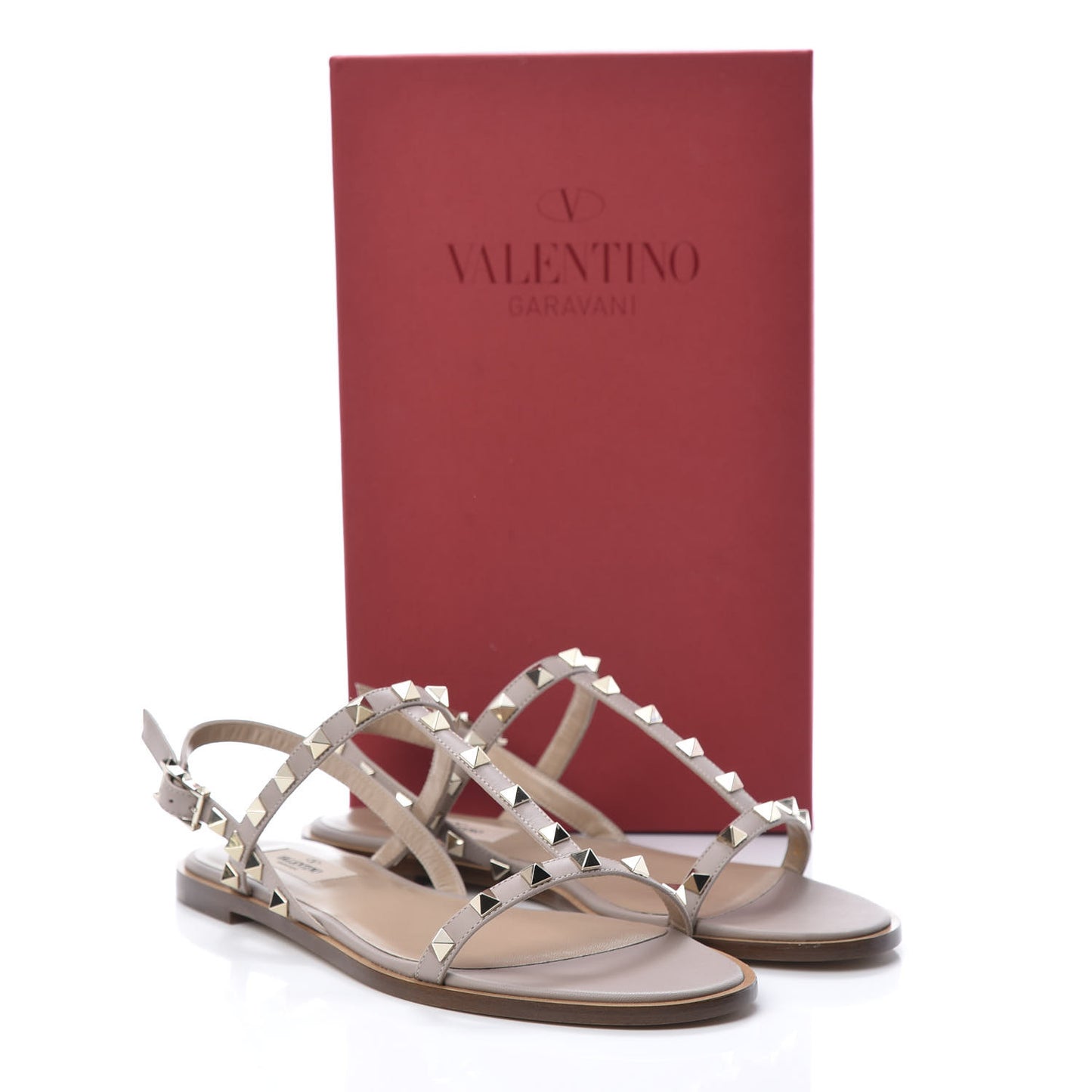 Nappa Rockstud T-Strap Slingback Flat Sandals 39 Poudre