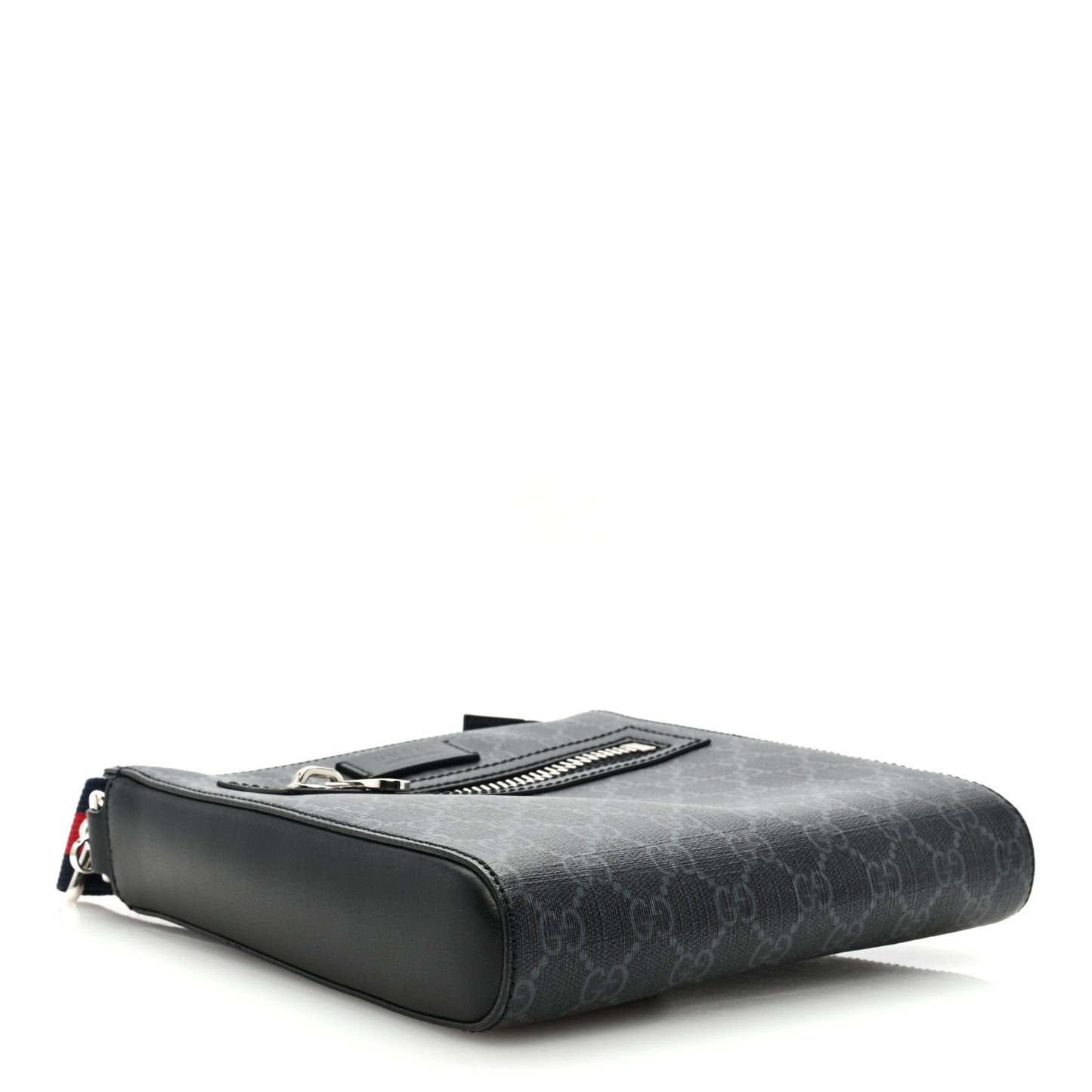 GG Supreme Monogram Web Small Flat Messenger Bag Black Grey