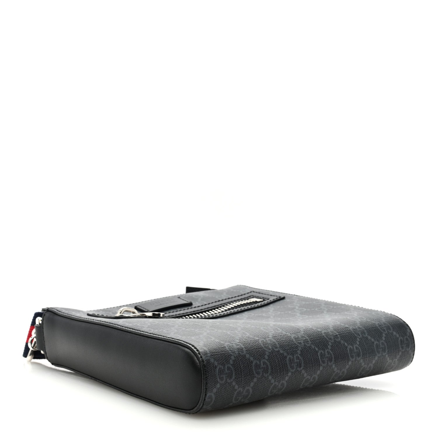 Gucci GG Supreme Monogram Web Small Flat Messenger Bag Black Grey 4 of 10