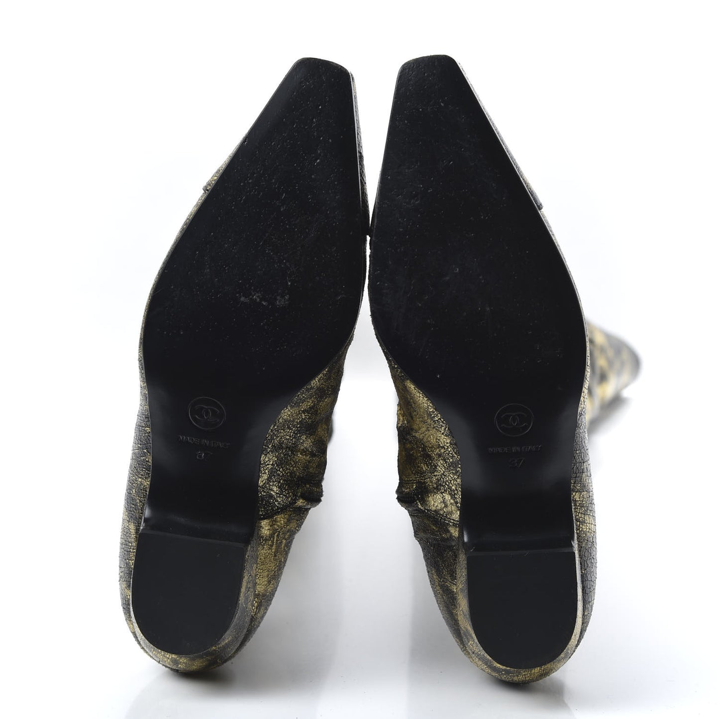 Metallic Lambskin Over the Knee Boots 37 Gold Black