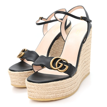 Gucci Nappa Matelasse GG Marmont Slingback Platform 45/130mm Espadrille Wedges 39.5 Black 4 of 10