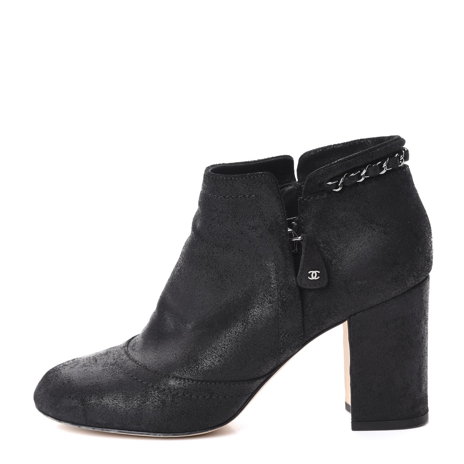 Chanel Suede CC Chain Ankle Boots 38.5 Black 1 of 7