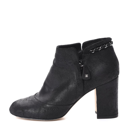 Chanel Suede CC Chain Ankle Boots 38.5 Black 1 of 7