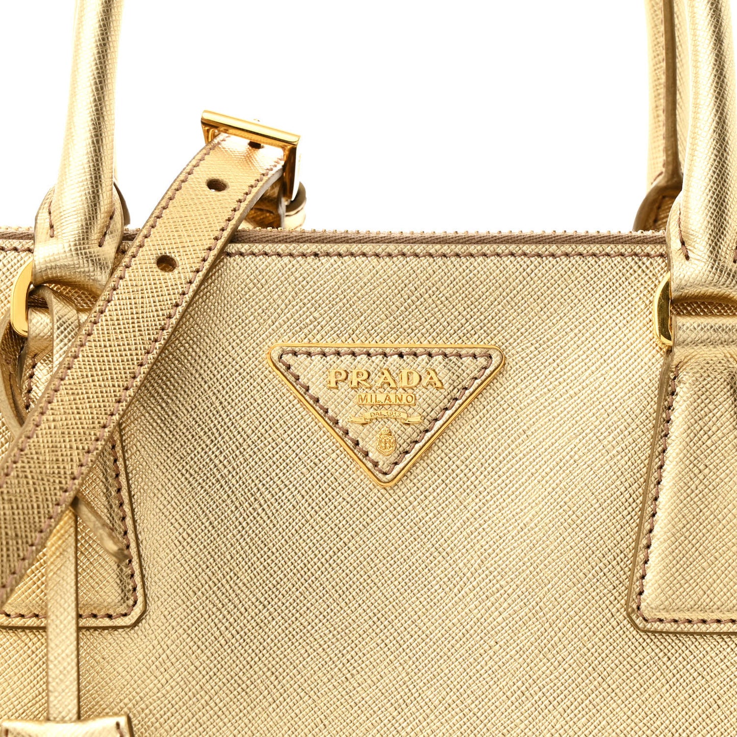 Metallic Saffiano Small Galleria Double Zip Tote Platino