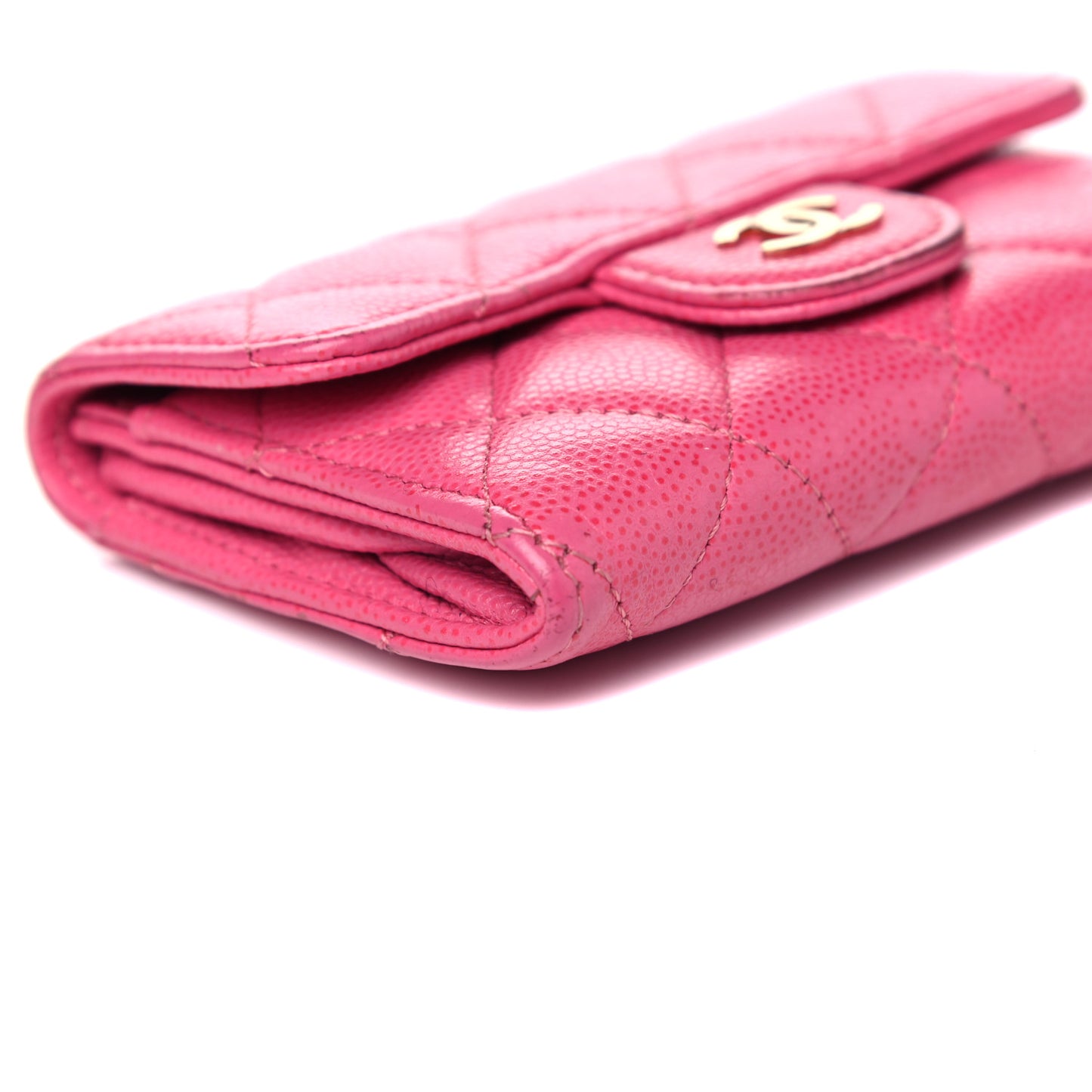 Caviar Quilted Card Flap Holder Pink
