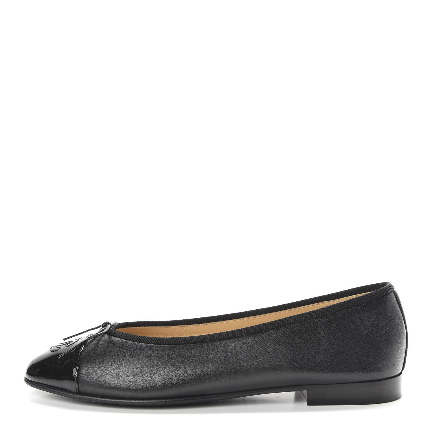 Chanel Lambskin Patent Cap Toe Ballerina Flats 38.5 Black 1 of 10