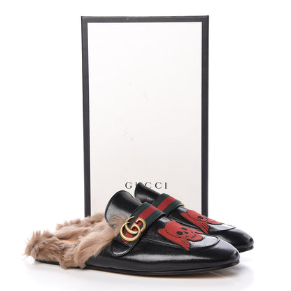 Gucci Goatskin Fur Web GG Skull Embroidered Mens Princetown Slippers 11 Black 9 of 9