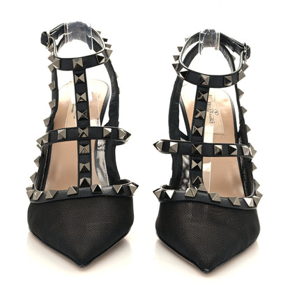Valentino Garavani Mesh Calfskin Rockstud Ankle Strap 100mm Pumps 39 Black 2 of 7
