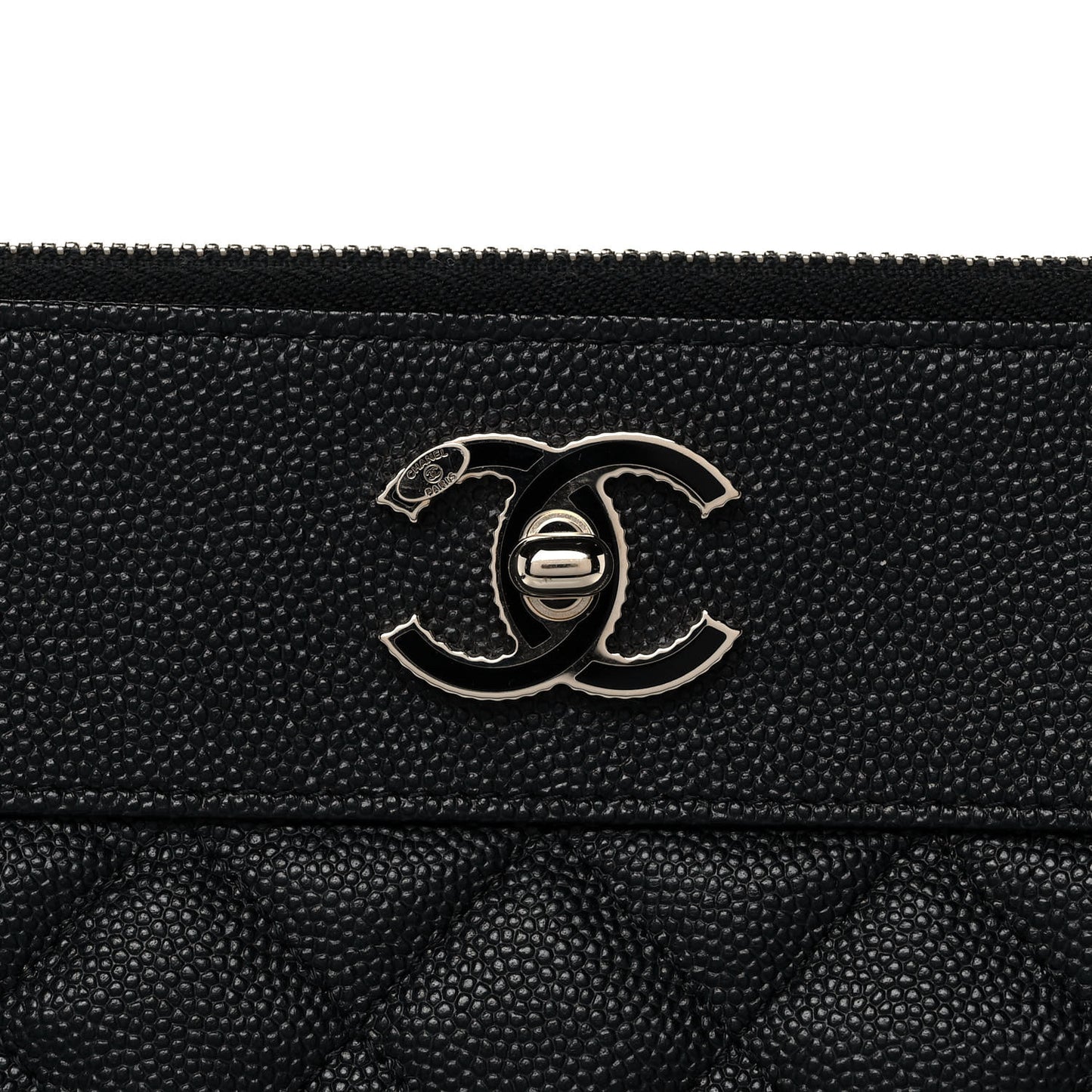 Caviar Quilted Mademoiselle Vintage Large Zip Pouch Black