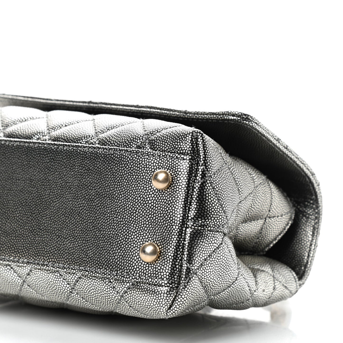 Metallic Caviar Quilted Mini Coco Handle Flap Silver