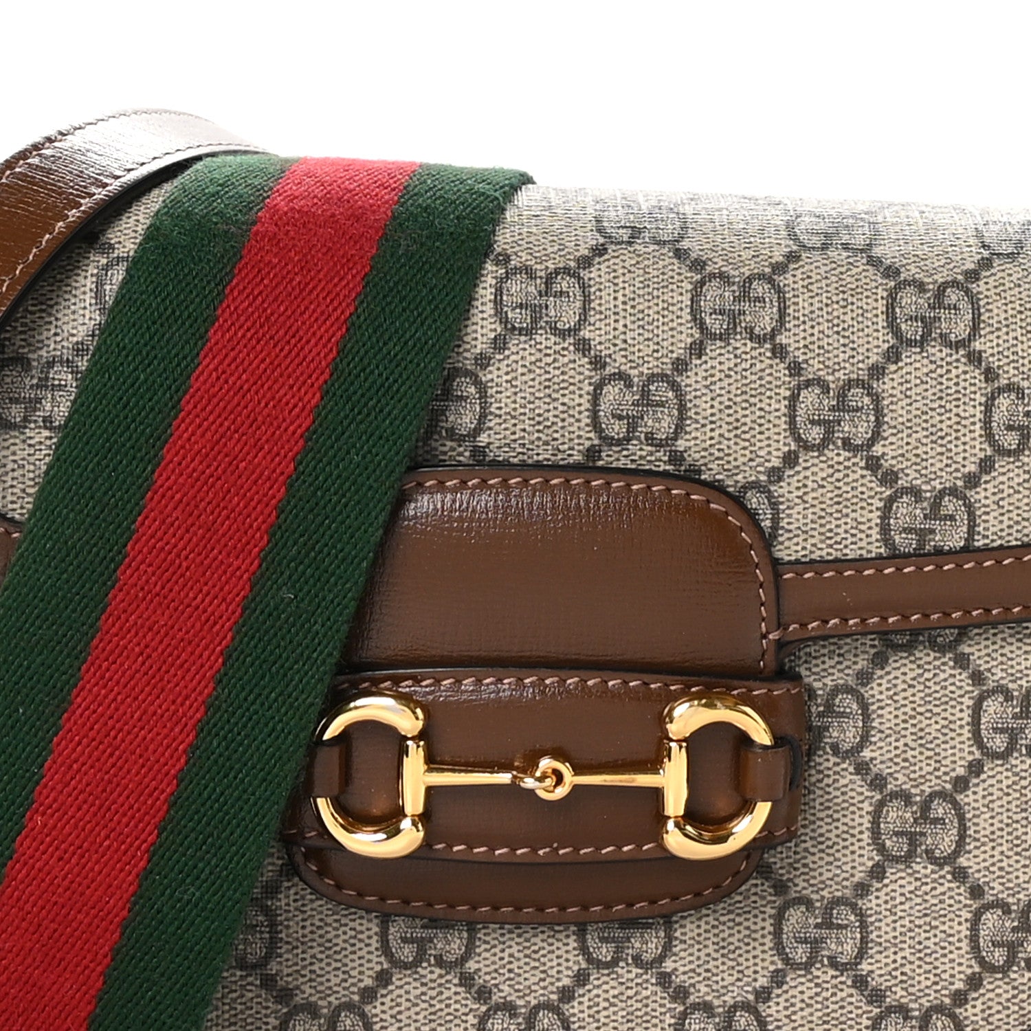 Gucci GG Supreme Monogram Web Mini Horsebit 1955 Shoulder Bag Beige Brown Sugar 8 of 11