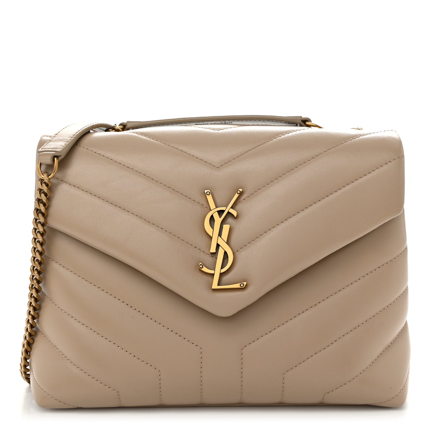 Calfskin Y Quilted Monogram Small Loulou Chain Satchel Dark Beige