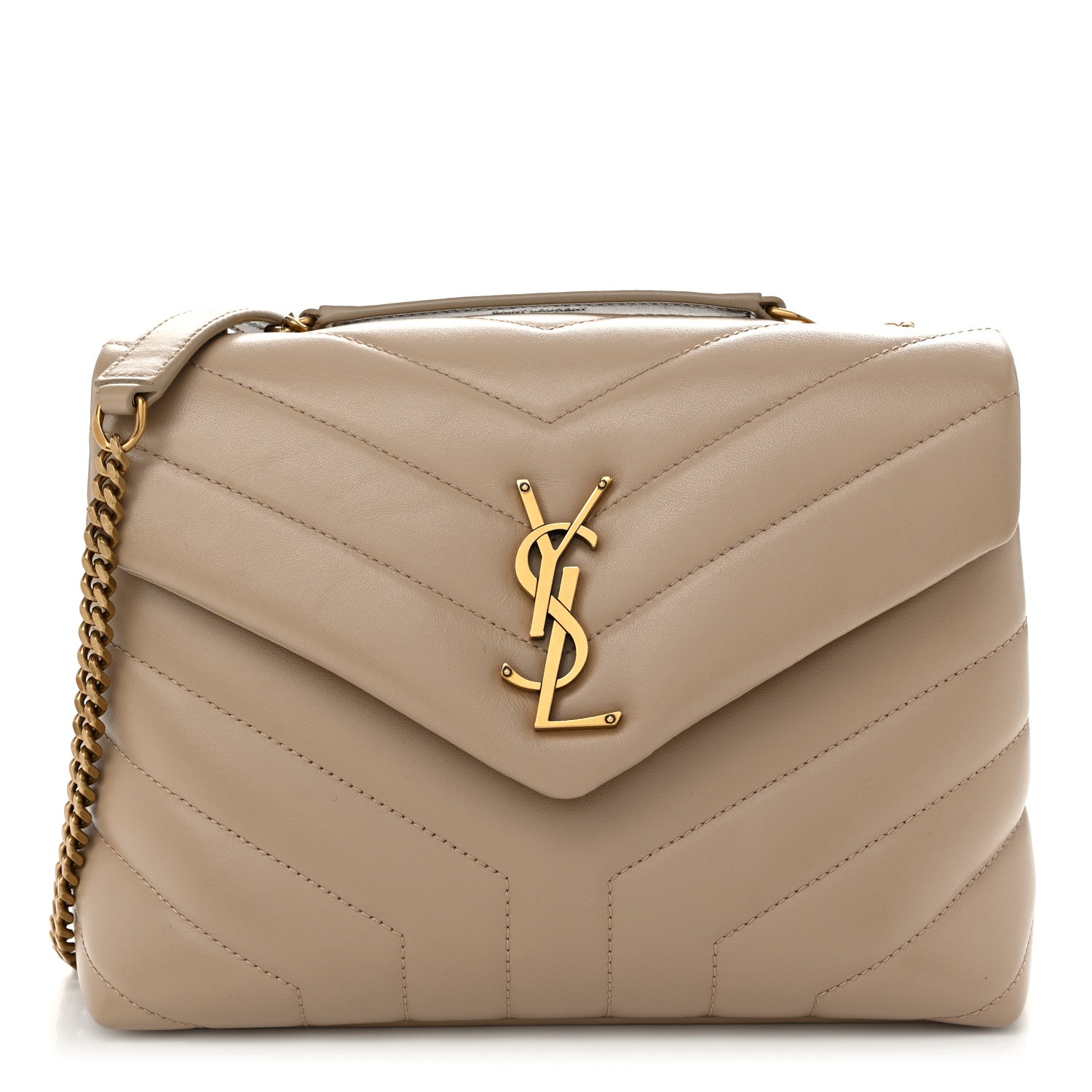 Saint Laurent Calfskin Y Quilted Monogram Small Loulou Chain Satchel Dark Beige 1 of 10