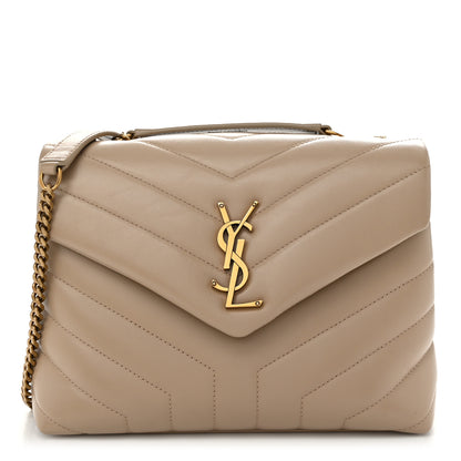 Saint Laurent Calfskin Y Quilted Monogram Small Loulou Chain Satchel Dark Beige 1 of 10