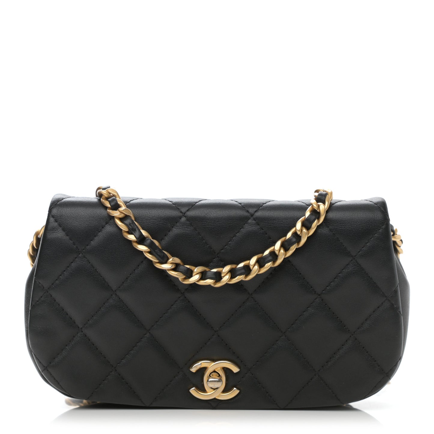 Calfskin Quilted Coco Mail Clutch With Chain Black