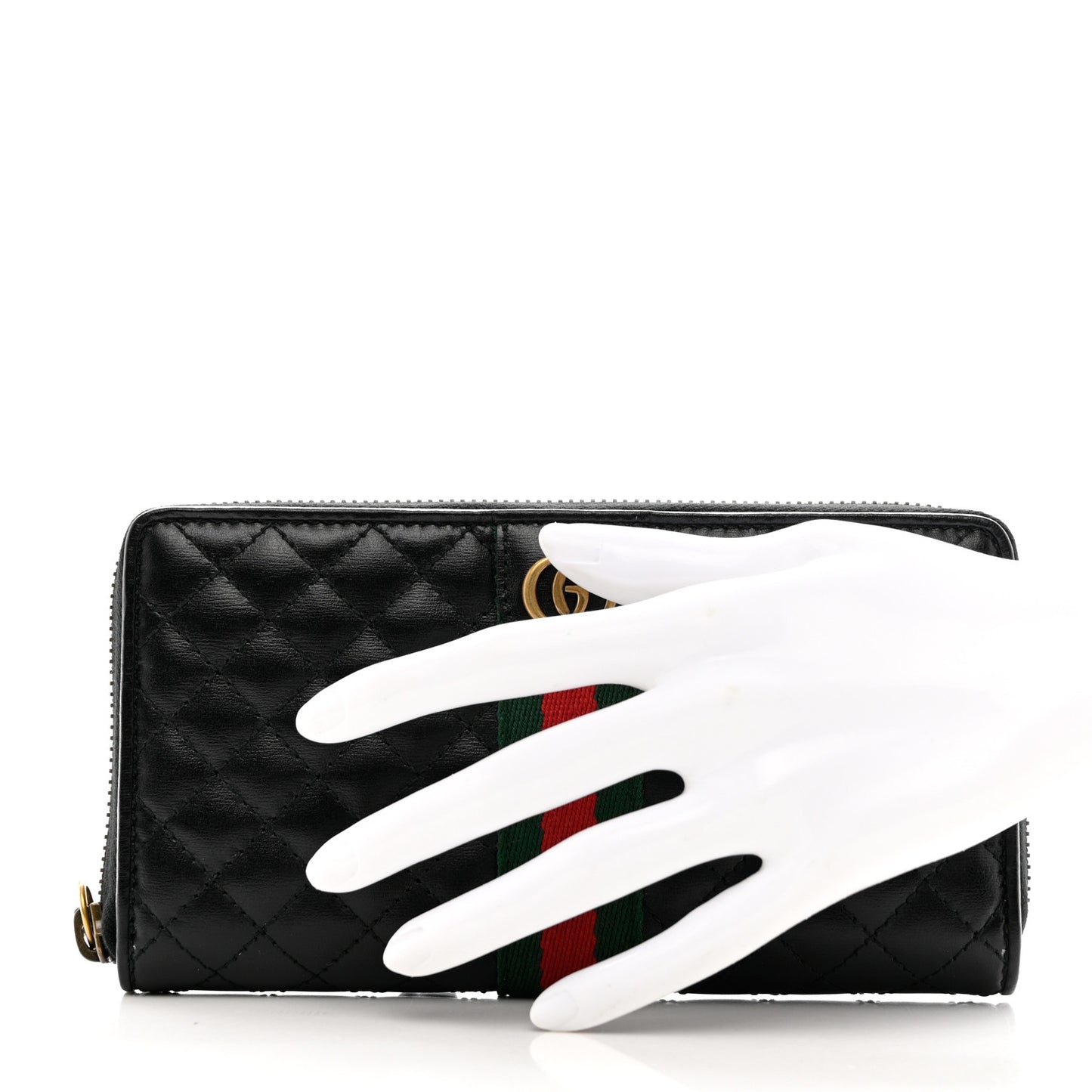 Calfskin Web Trapuntata GG Zip Around Wallet Black