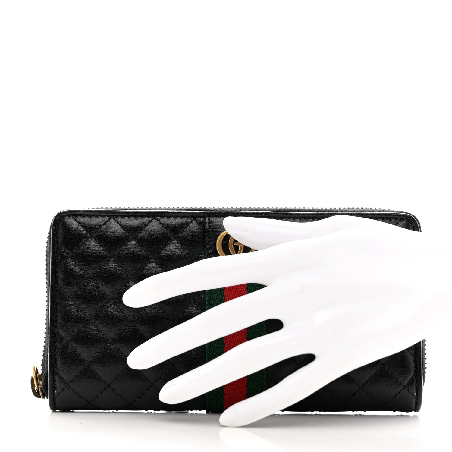 Gucci Calfskin Web Trapuntata GG Zip Around Wallet Black 2 of 9