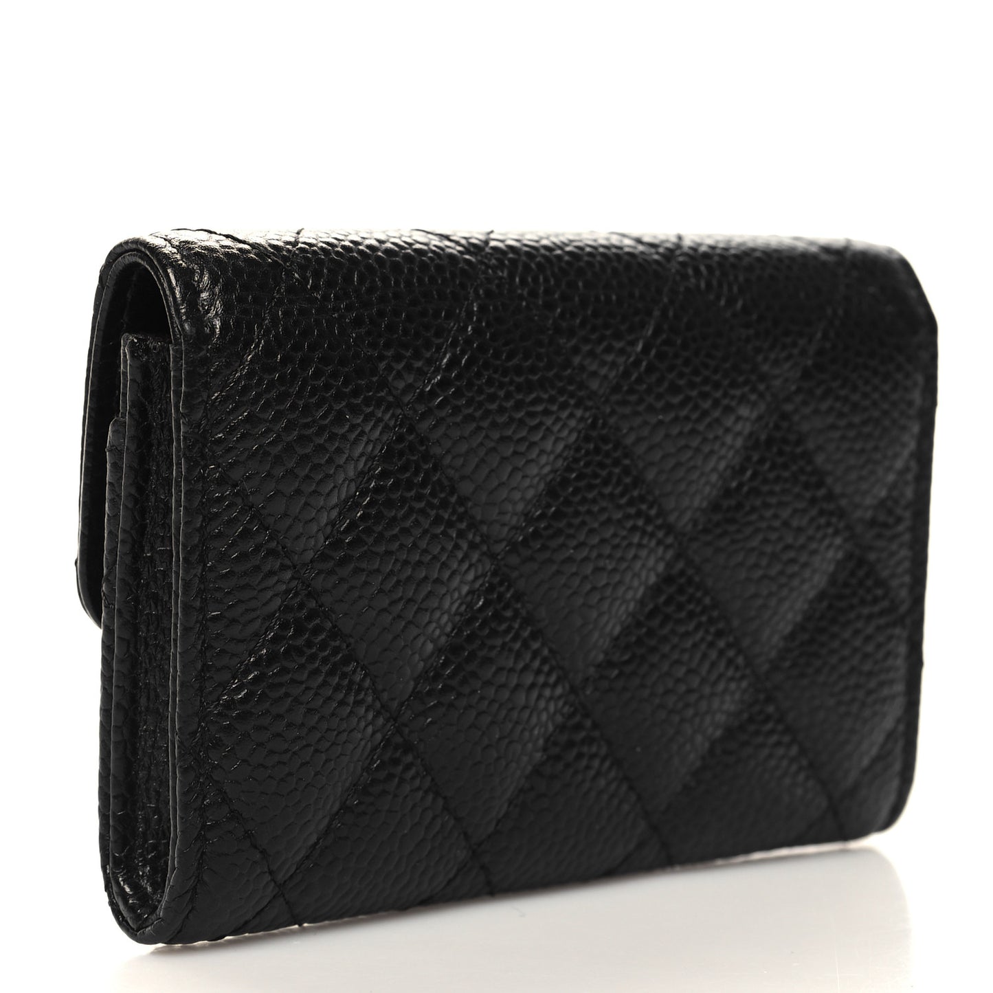 Caviar Quilted Flap Card Holder Wallet Black