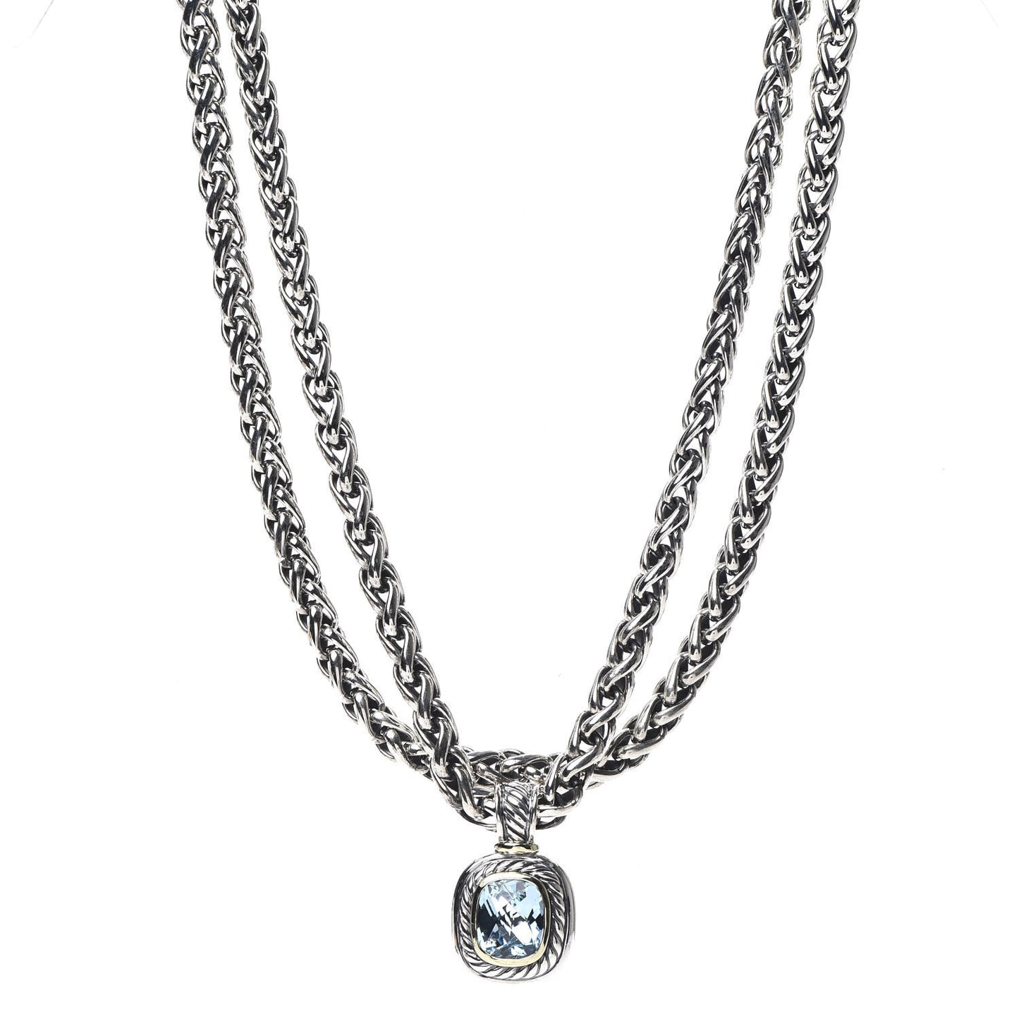 Sterling Silver 14K Yellow Gold 14mm Blue Topaz Albion Enhancer Pendant Necklace