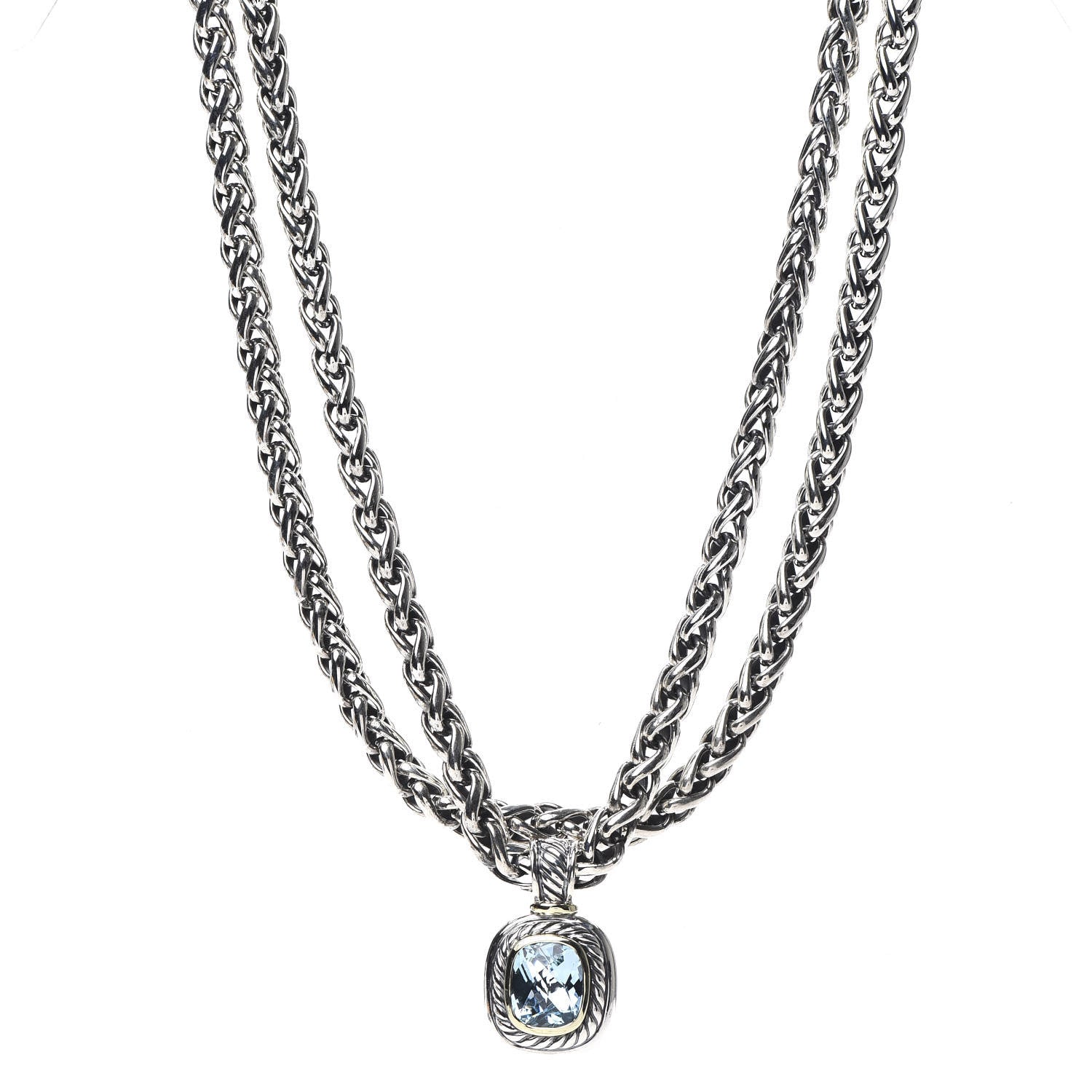David Yurman Sterling Silver 14K Yellow Gold 14mm Blue Topaz Albion Enhancer Pendant Necklace 1 of 5