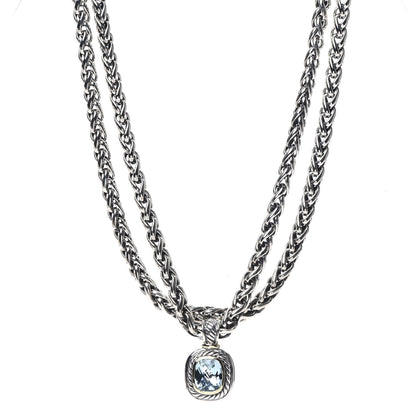 David Yurman Sterling Silver 14K Yellow Gold 14mm Blue Topaz Albion Enhancer Pendant Necklace 1 of 5