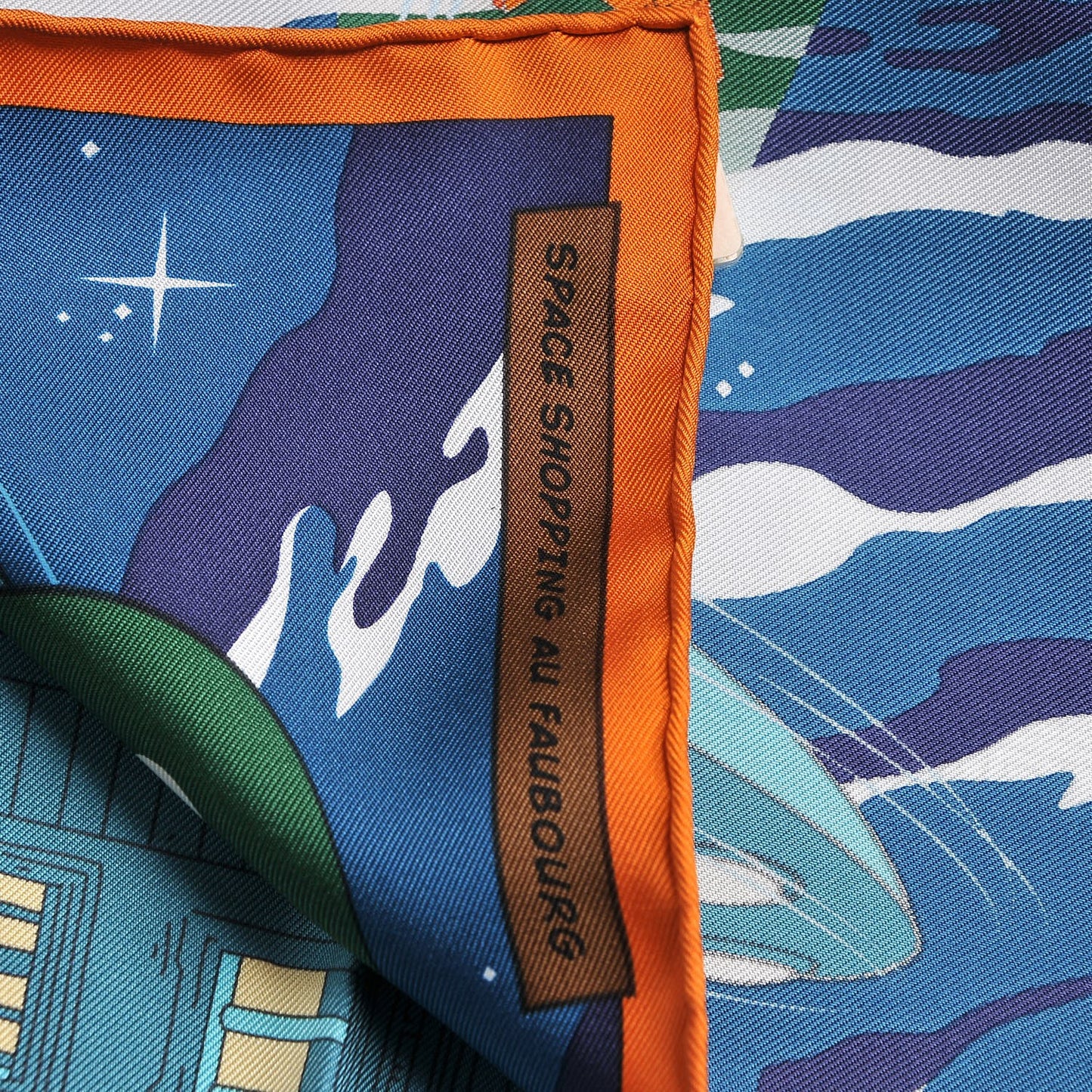 Silk Space Shopping Au Faubourg Pocket Square Bleu Orange Vert