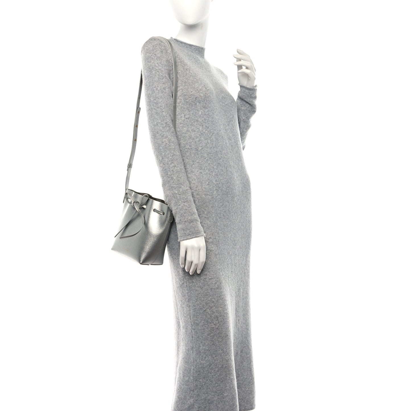 Metallic Calfskin Bucket Bag Silver