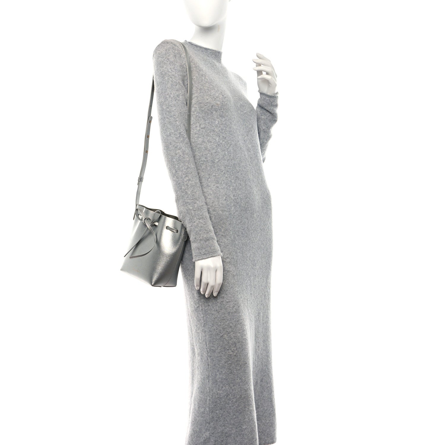 Mansur Gavriel Metallic Calfskin Bucket Bag Silver 2 of 8