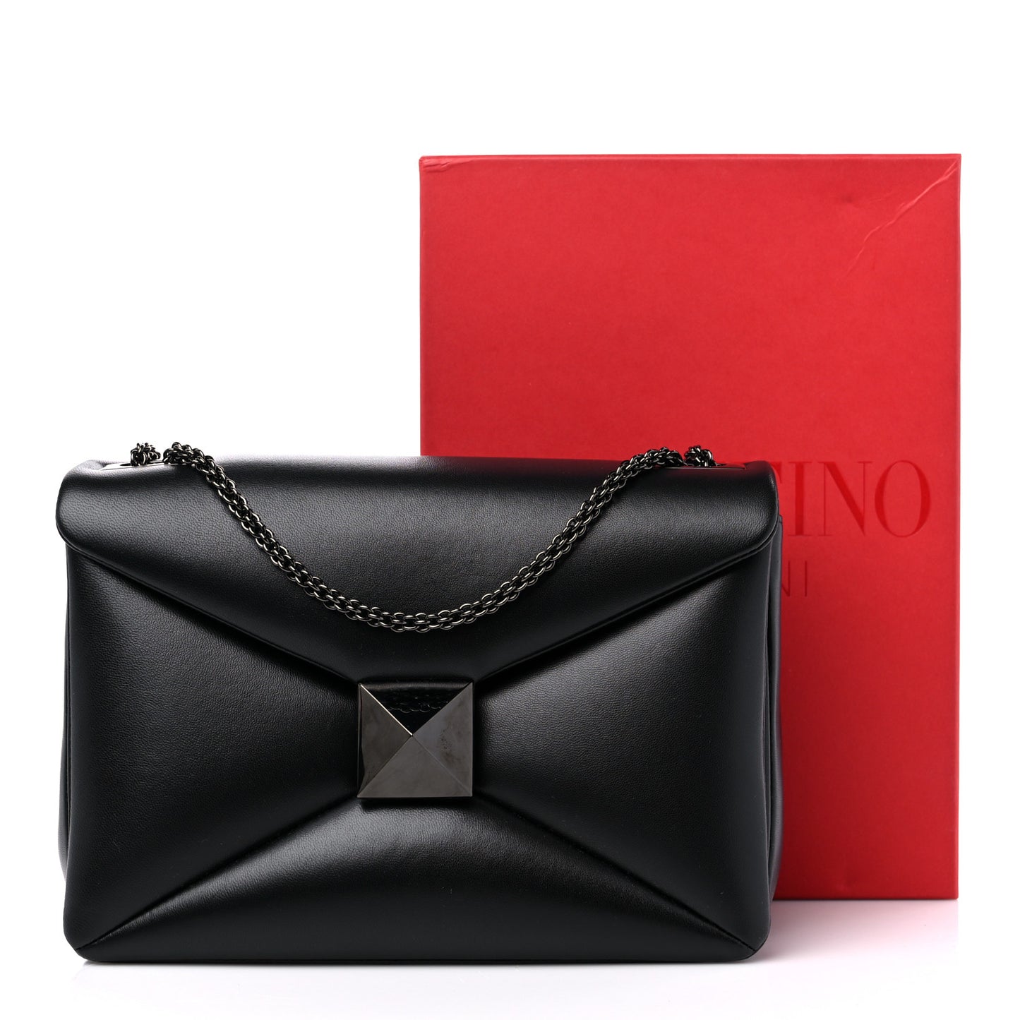 Nappa Tonal One Stud Chain Shoulder Bag Black