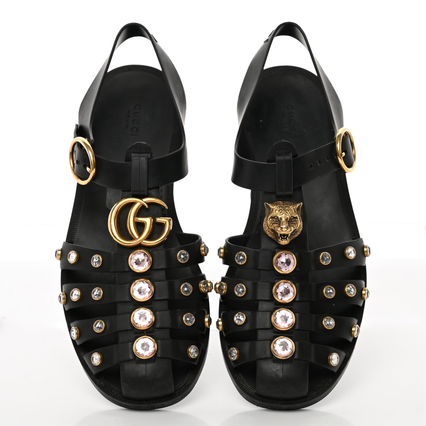 Rubber Crystal Womens Buckle Strap Sandals 37 Black